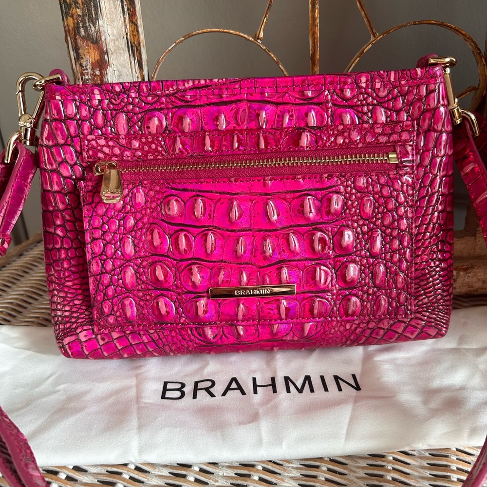 Brahmin Potion Melbourne holographic pink crossbody purse